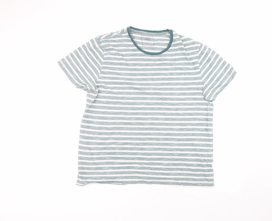 F&F Mens White Striped Cotton Basic T-Shirt Size XL Round Neck