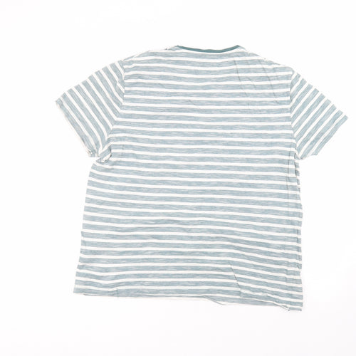 F&F Mens White Striped Cotton Basic T-Shirt Size XL Round Neck
