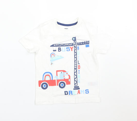 F&F Boys White Solid Cotton  Pyjama Top Size 2-3 Years   - BUSY BUILDING DREAMS