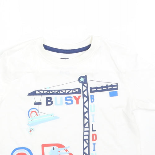 F&F Boys White Solid Cotton  Pyjama Top Size 2-3 Years   - BUSY BUILDING DREAMS