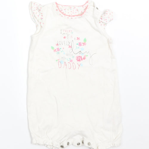 Mothercare Girls White Floral Cotton Romper One-Piece Size 6-9 Months   - EVERY DAY IS A LOVELY DAY WITH YOU DADDY