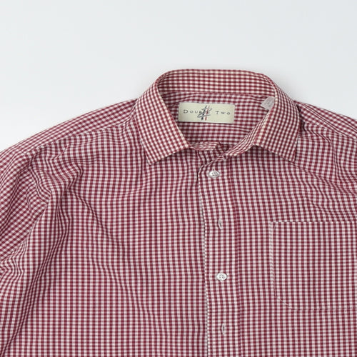 Double TWO Mens Red Check Polyester  Dress Shirt Size 15.5 Collared