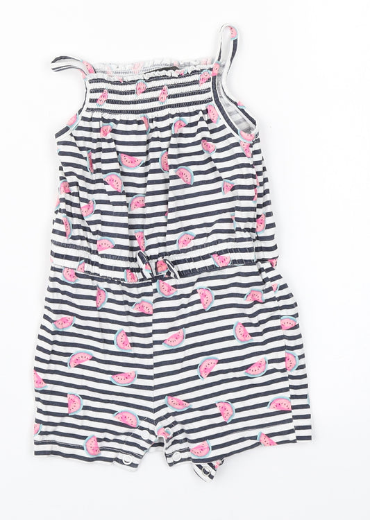 Primark Baby White Striped Cotton Coverall One-Piece Size 9-12 Months