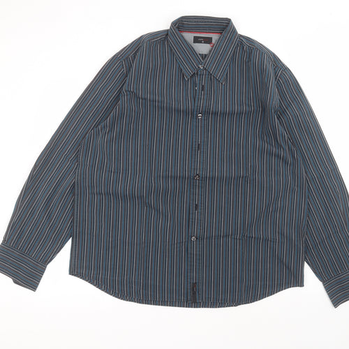 jeff&co Mens Blue Striped Cotton  Dress Shirt Size M Collared