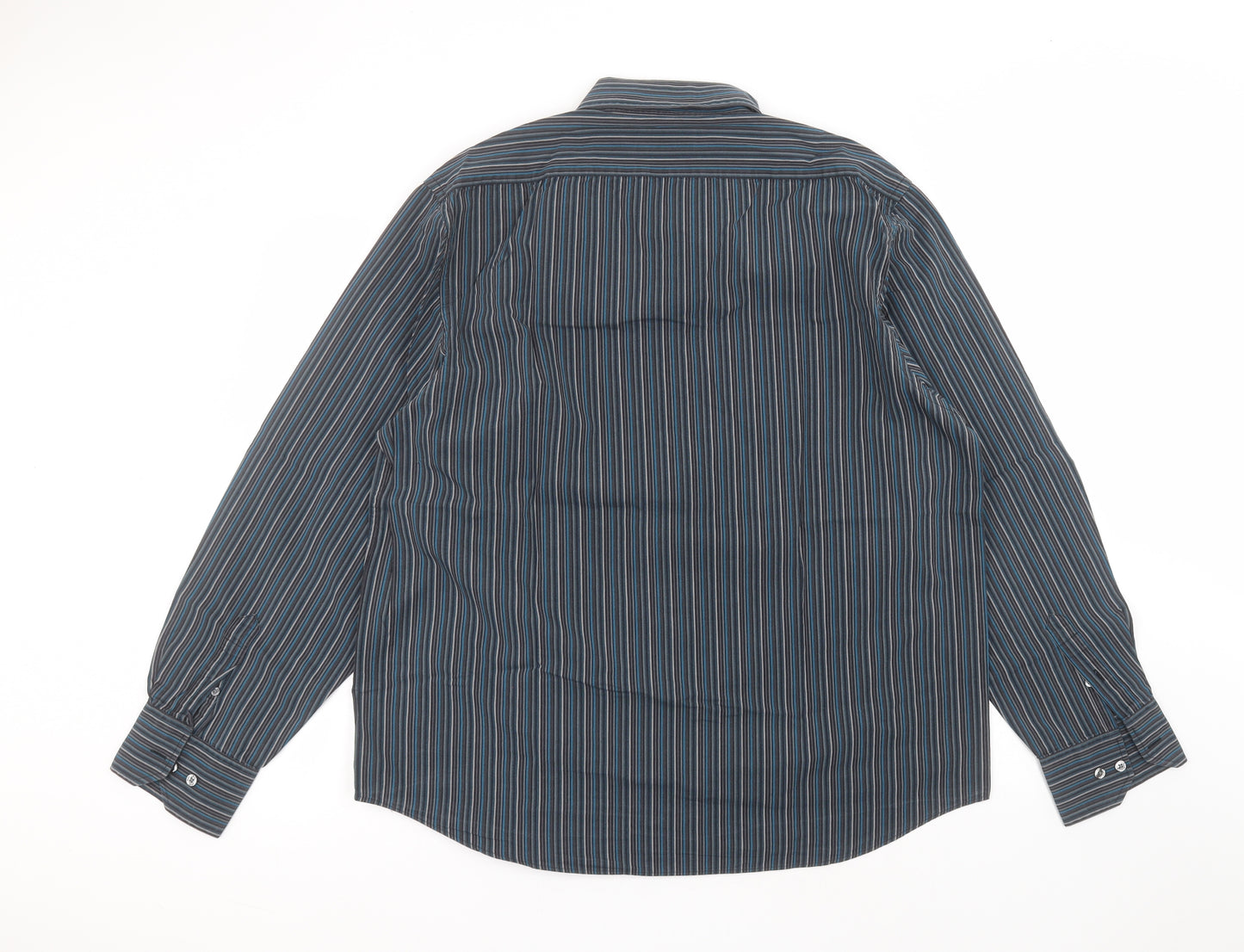 jeff&co Mens Blue Striped Cotton  Dress Shirt Size M Collared