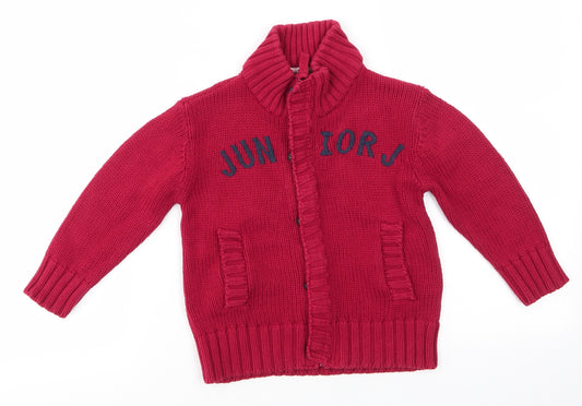 Junior J Boys Red High Neck  Cotton Cardigan Jumper Size 3 Years   - Junior J Full Zip & Snappers