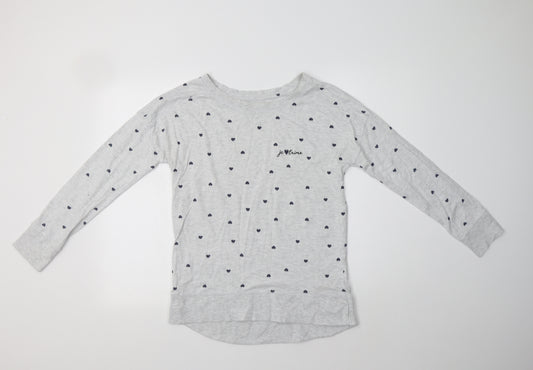 F&F Womens Grey Geometric Cotton Top Pyjama Top Size 8   - Heart Print