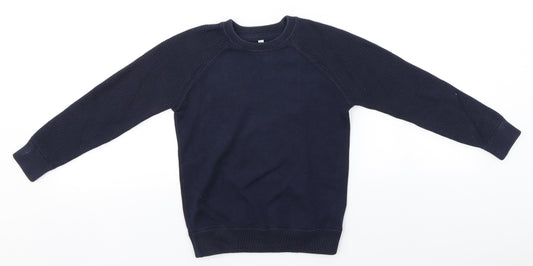 Marks and Spencer Boys Blue Round Neck  Cotton Pullover Jumper Size 6-7 Years