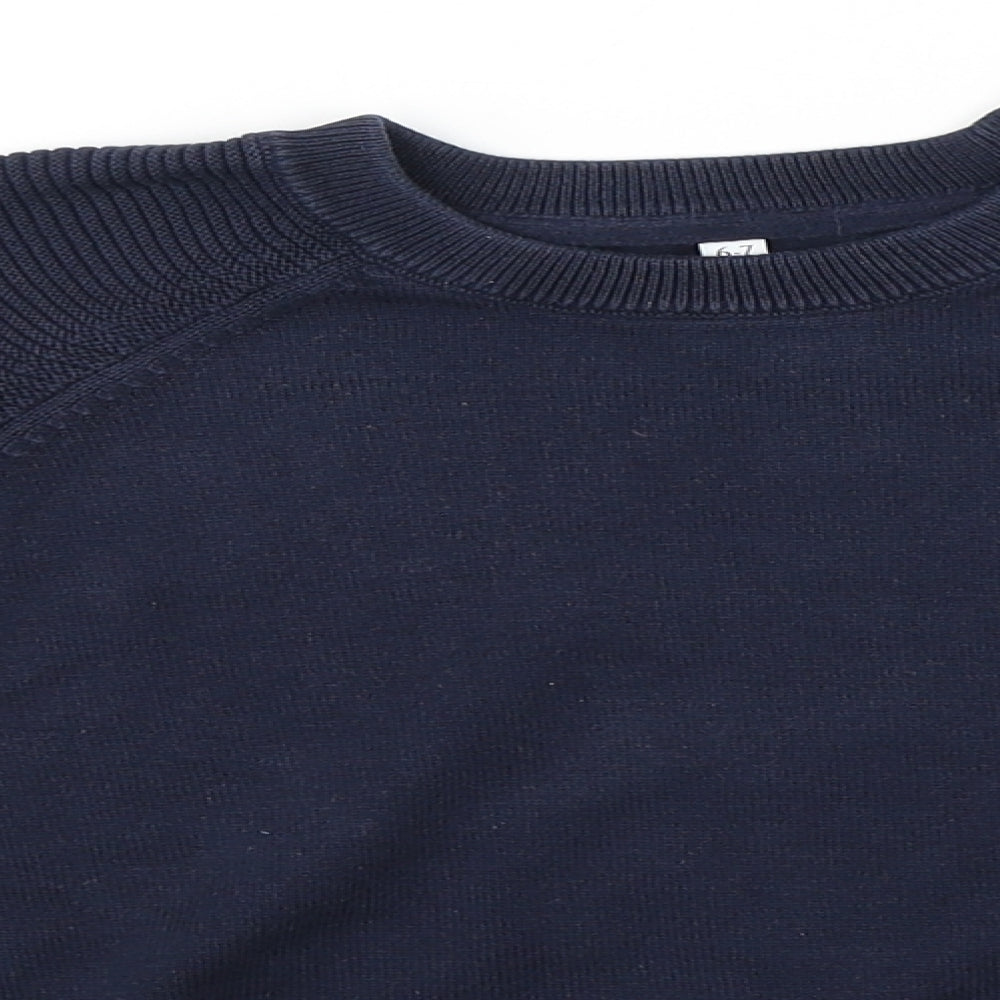 Marks and Spencer Boys Blue Round Neck  Cotton Pullover Jumper Size 6-7 Years