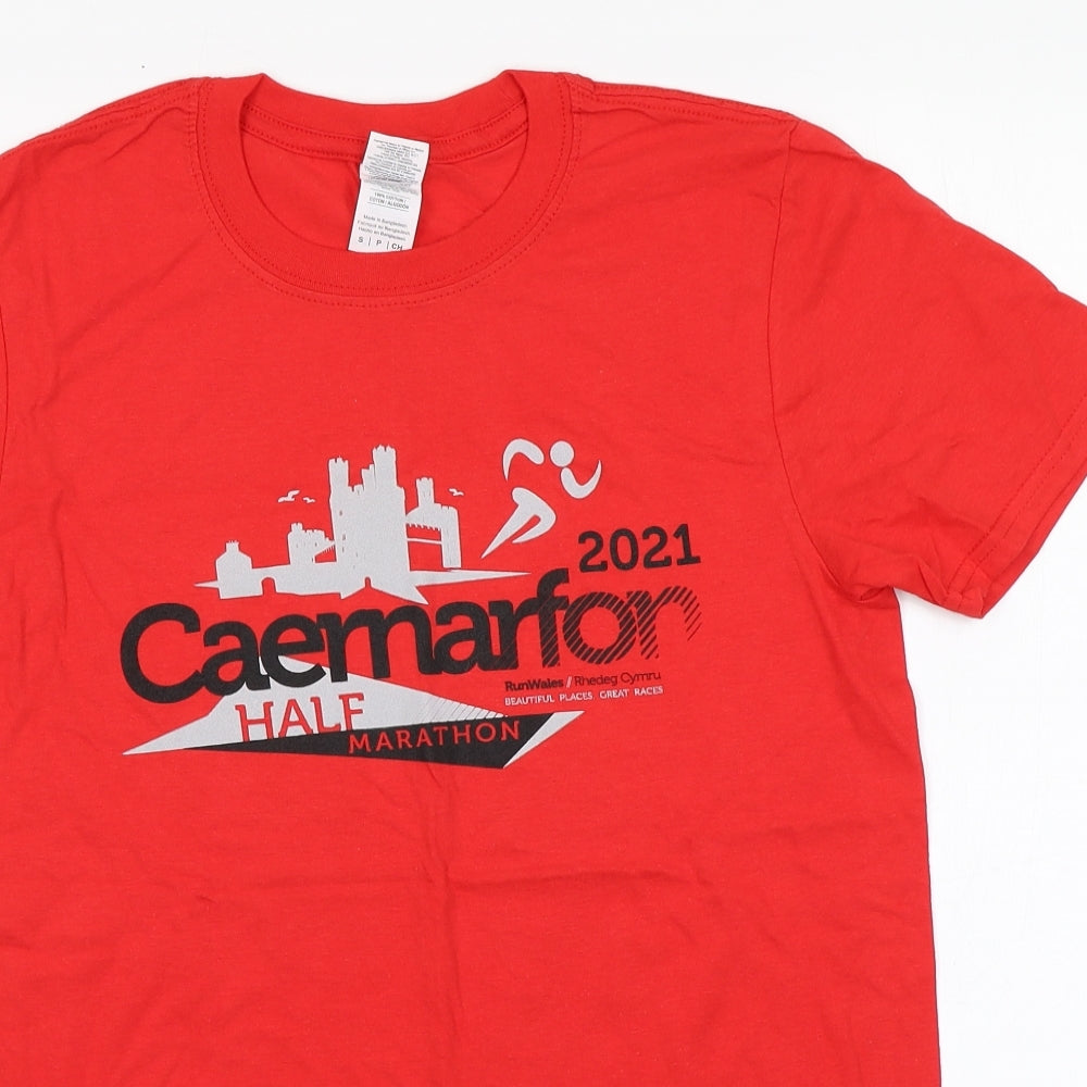 Gildan Mens Red  Cotton Basic T-Shirt Size S Round Neck  - Marathon, Caernarfon
