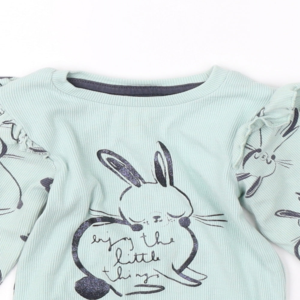 Nutmeg Girls Green  Cotton  Pyjama Top Size 2-3 Years   - rabbit