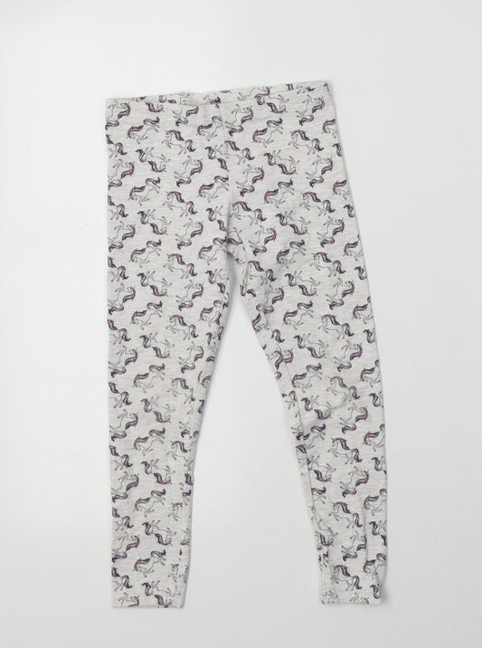 Primark Girls Grey Geometric Cotton Jegging Trousers Size 5-6 Years  Regular  - Unicorn Print