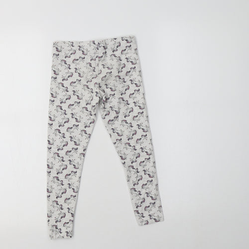Primark Girls Grey Geometric Cotton Jegging Trousers Size 5-6 Years  Regular  - Unicorn Print