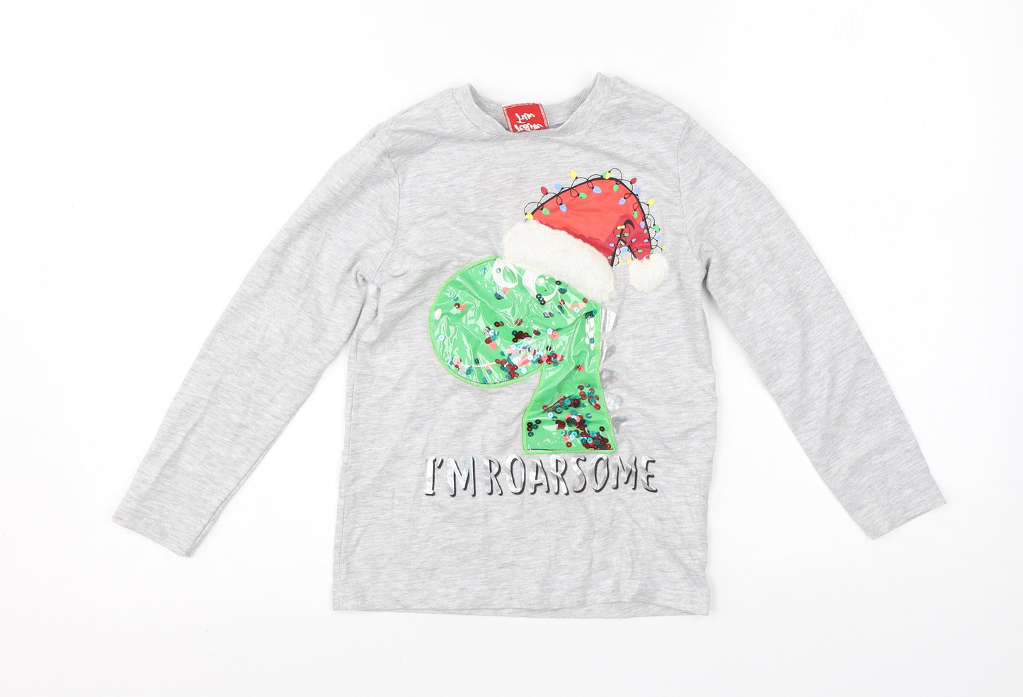 George Girls Grey  Cotton  Pyjama Top Size 5-6 Years   - christmas dinosaur