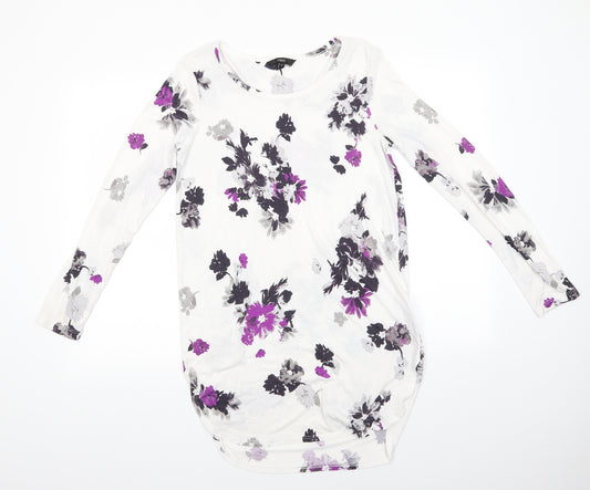 NEXT Womens White Floral Viscose  Dress Size 10   - Purple flowers