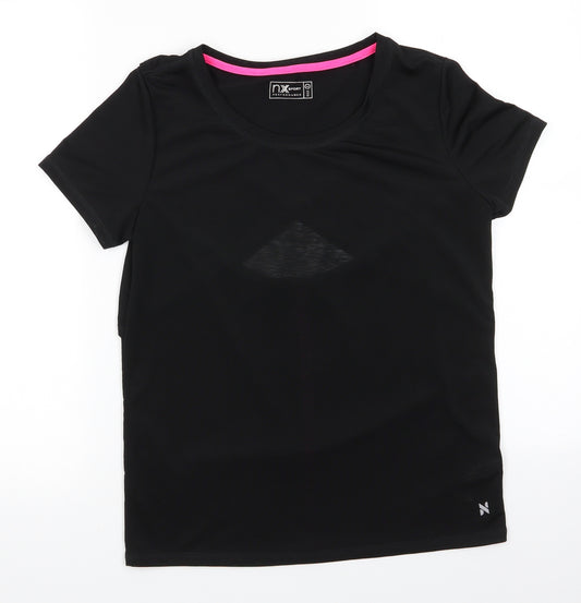 NX Sport Womens Black  Polyester Basic T-Shirt Size 8 Round Neck  - Open back Semi-sheer