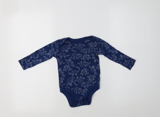 TU Baby Blue Geometric Cotton Romper One-Piece Size 6-9 Months   - Dinosaur Print
