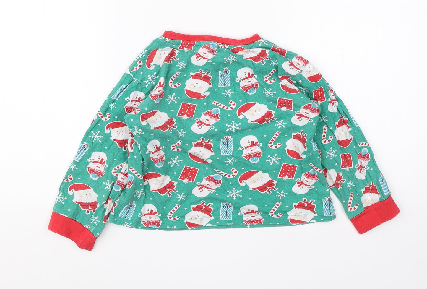 Preworn Boys Green  Cotton  Pyjama Top Size 4-5 Years   - christmas