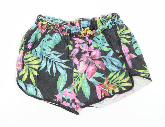 Very Girls Black Floral Cotton Hot Pants Shorts Size 10 Years  Regular