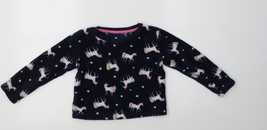 Matalan Girls Blue Geometric Polyester Top Pyjama Top Size 3-4 Years   - Unicorn Print