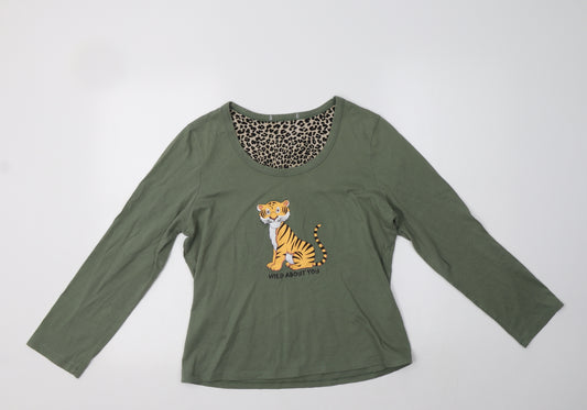 Preworn Womens Green  Cotton Top Pyjama Top Size 12   - Tiger