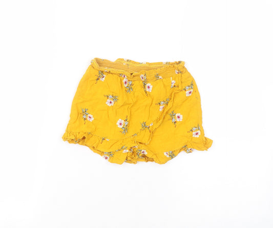 Primark Girls Yellow Floral Viscose Paperbag Shorts Size 5-6 Years  Regular