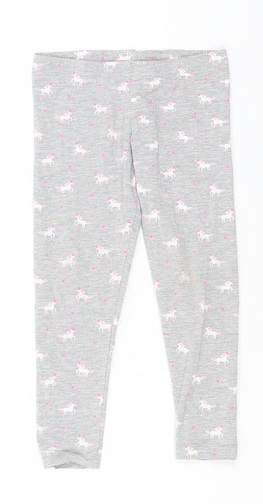 Primark Girls Grey Animal Print Cotton  Pyjama Pants Size 4-5 Years   - Unicorn