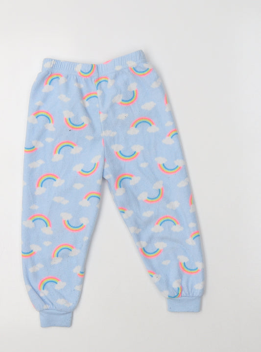 Primaek Girls Blue Geometric Polyester  Pyjama Pants Size 2-3 Years   - Rainbow Print