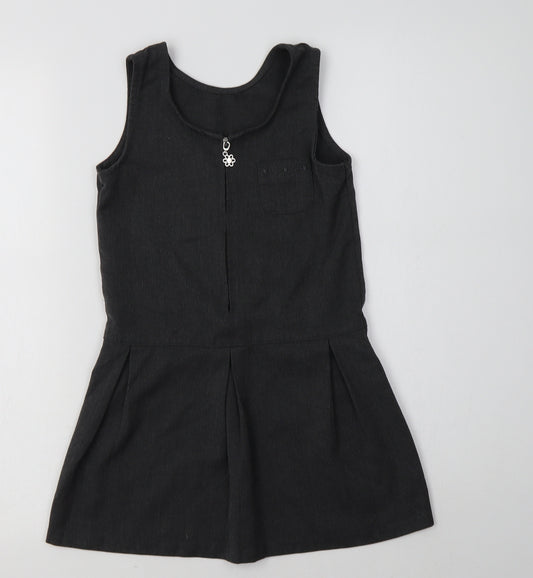 Matalan Girls Grey  Polyester Pinafore/Dungaree Dress  Size 6 Years  Round Neck  - School Wear
