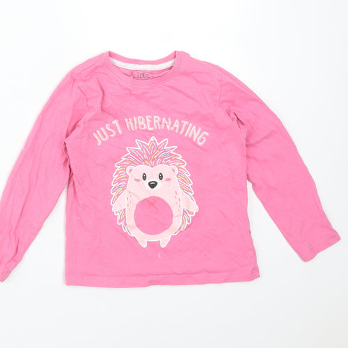PEP&CO Girls Pink Solid Cotton  Pyjama Top Size 3-4 Years   - HEDGEHOG. JUST HIBERNATING