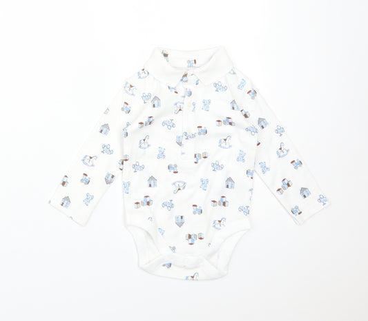 LITTLE NUTMEG Boys White Geometric Cotton Babygrow One-Piece Size 9-12 Months   - BEAR HOUSE TOYS