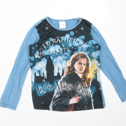 Harry Potter Girls Blue Solid Cotton  Pyjama Top Size 7-8 Years   - I'D RATHER BE AT HOGWARTS. LET THE MAGIC BEGIN!
