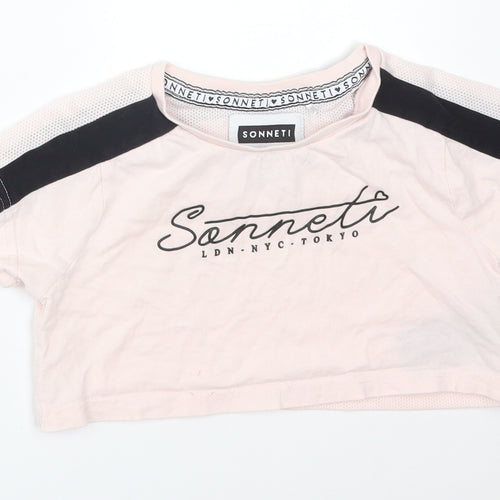 Sonneti Girls Pink  Cotton Cropped T-Shirt Size 8-9 Years Crew Neck