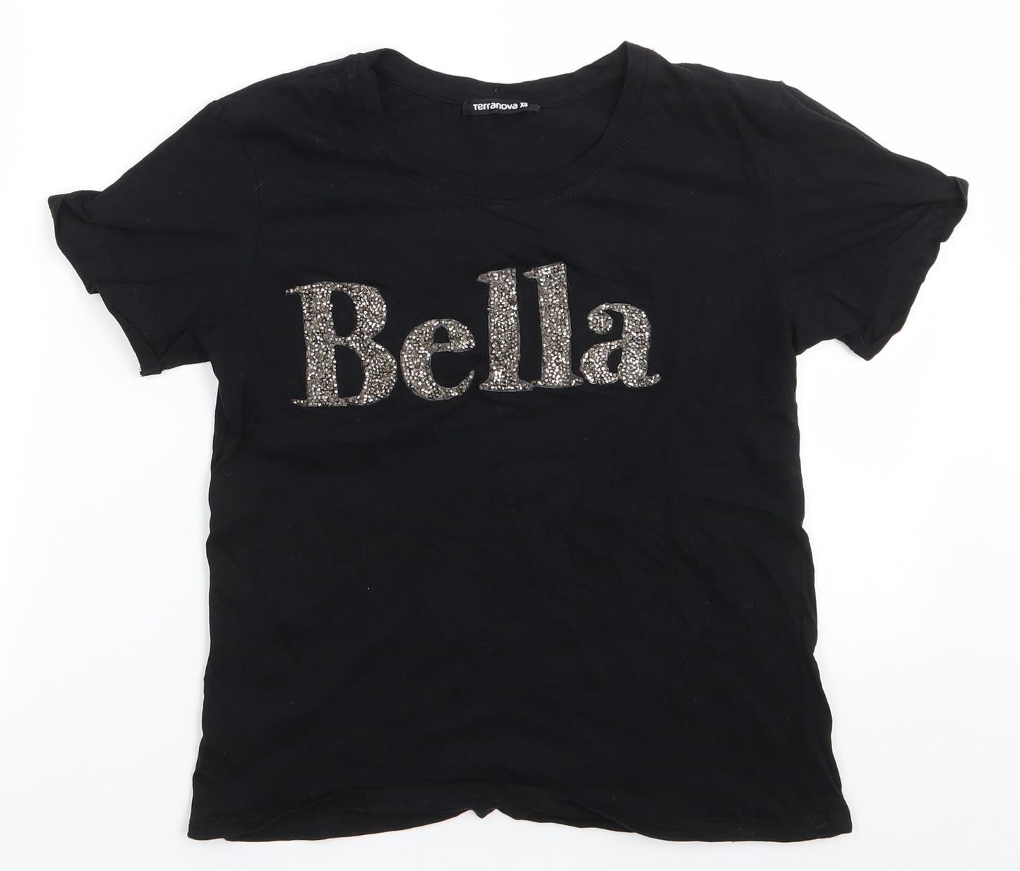 Terranova Womens Black   Basic T-Shirt Size XS Round Neck - Bella in Beads