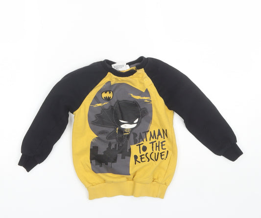 Preworn Boys Yellow Round Neck  Cotton Pullover Jumper Size 2 Years   - Batman