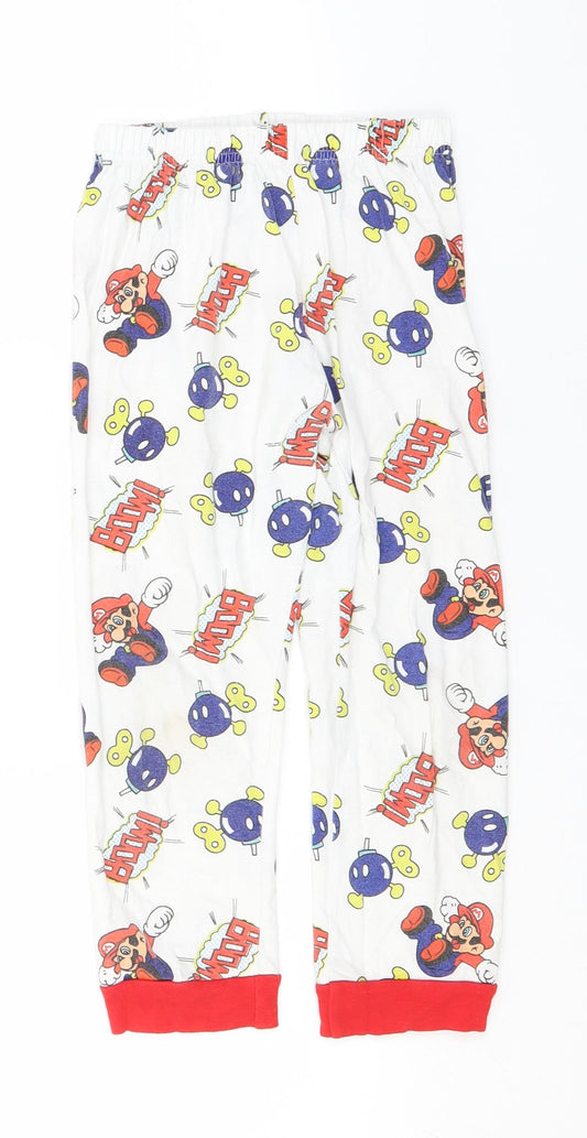 Mario Girls White Geometric Cotton  Pyjama Pants Size 8-9 Years