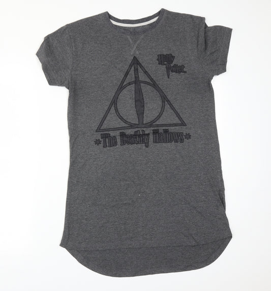Primark Womens Grey Solid Polyester  Pyjama Top Size S   - The Deathly Hallows