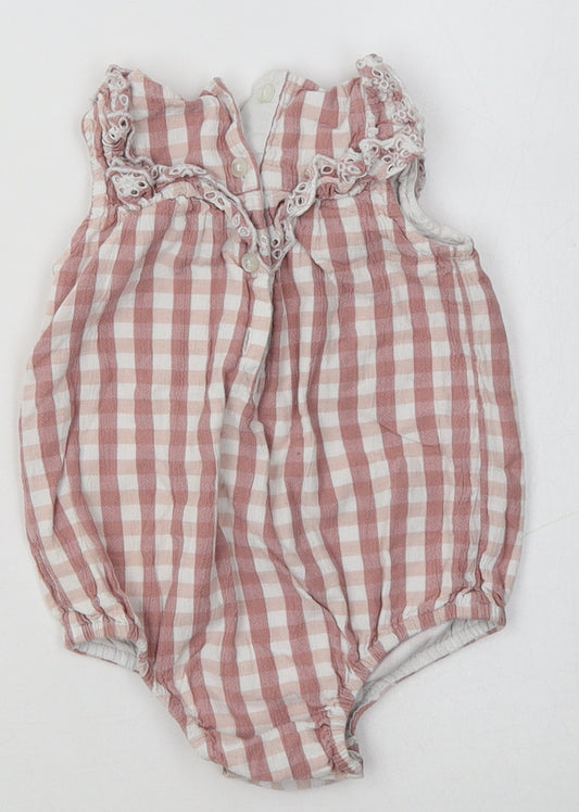 George Baby Pink Check Viscose Romper One-Piece Size 9-12 Months