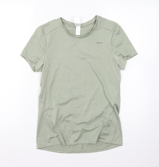 Decathalon Womens Green  Polyester Basic T-Shirt Size XS Round Neck