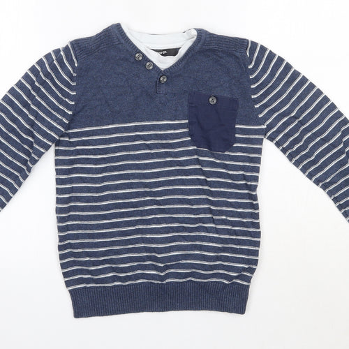George Boys Blue Round Neck Striped 100% Cotton Pullover Jumper Size 7-8 Years