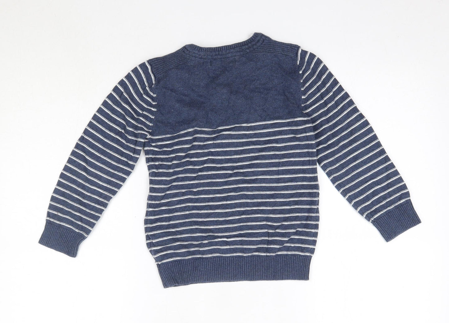 George Boys Blue Round Neck Striped 100% Cotton Pullover Jumper Size 7-8 Years