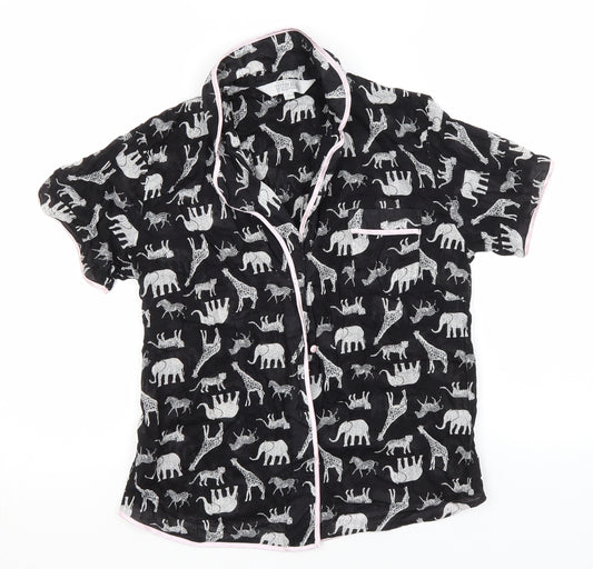 Cotton Reel Womens Black Animal Print Cotton Top Pyjama Top Size S