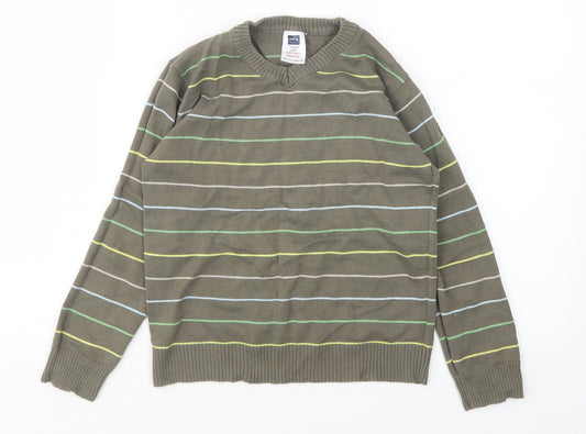 M&Co Boys Multicoloured Round Neck Striped Cotton Pullover Jumper Size 7-8 Years