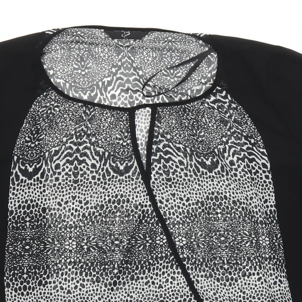 Arcadia Womens Black Animal Print Polyester Basic Blouse Size 16 Round Neck
