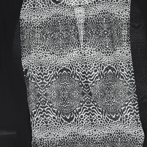 Arcadia Womens Black Animal Print Polyester Basic Blouse Size 16 Round Neck