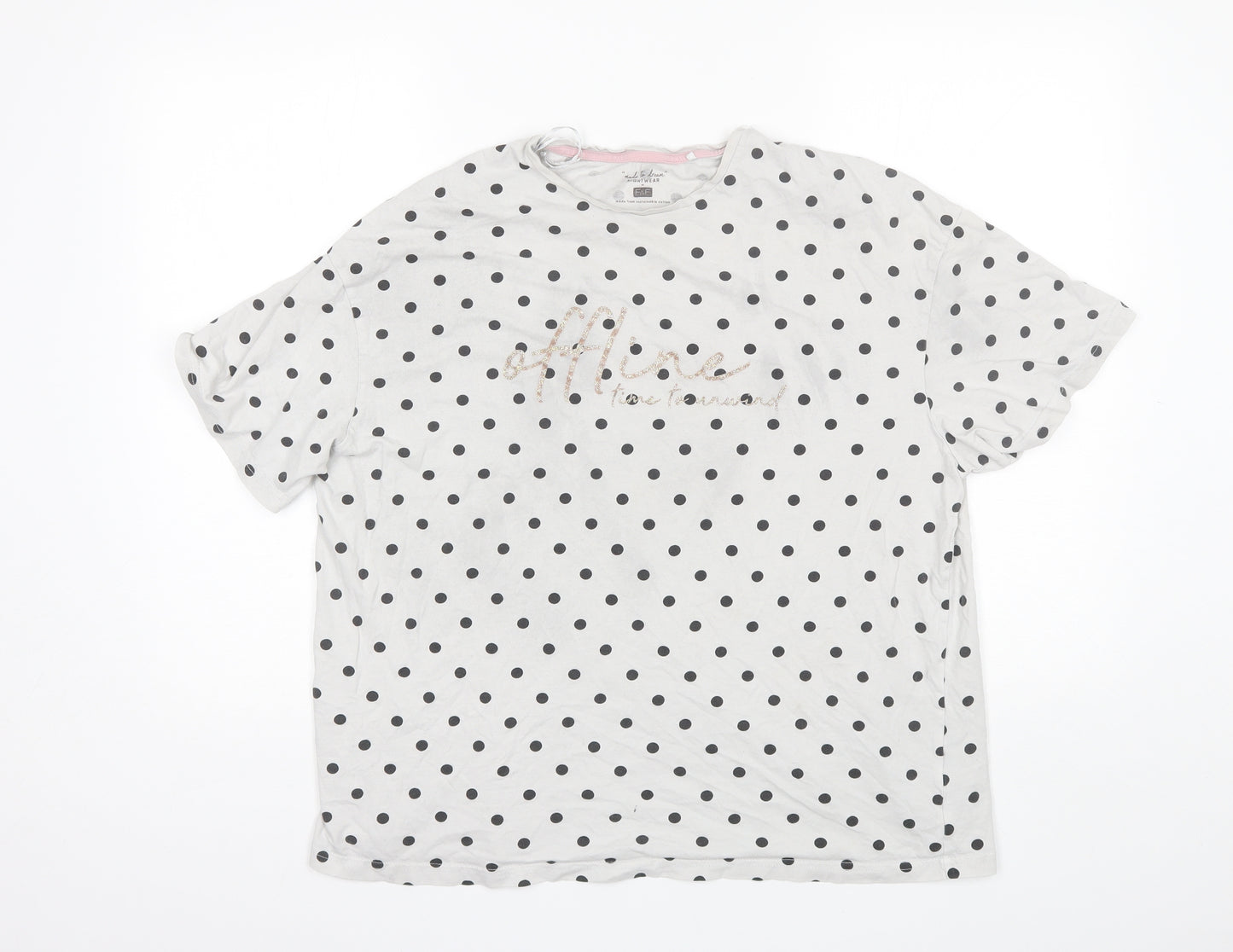 F&F Womens White Polka Dot Cotton Top Pyjama Top Size 12
