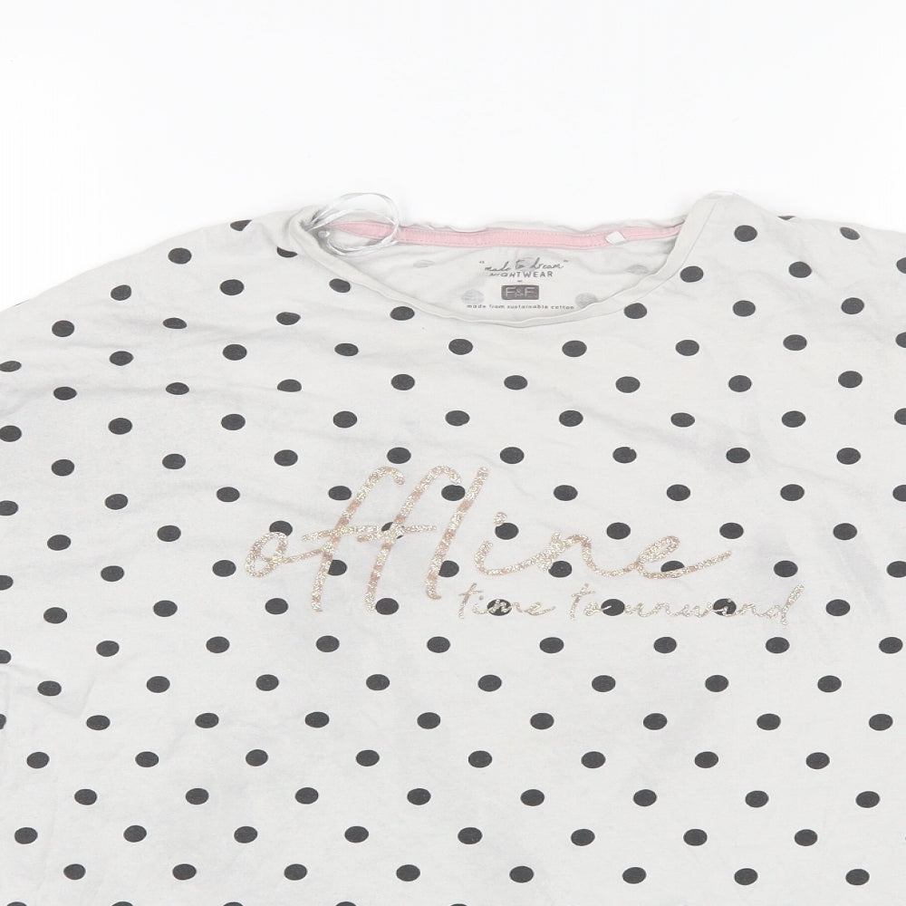 F&F Womens White Polka Dot Cotton Top Pyjama Top Size 12