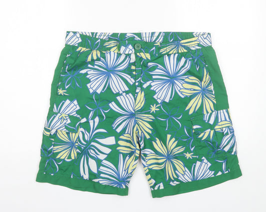 Freeplayer Mens Green Floral Polyester Bermuda Shorts Size M L8 in Regular