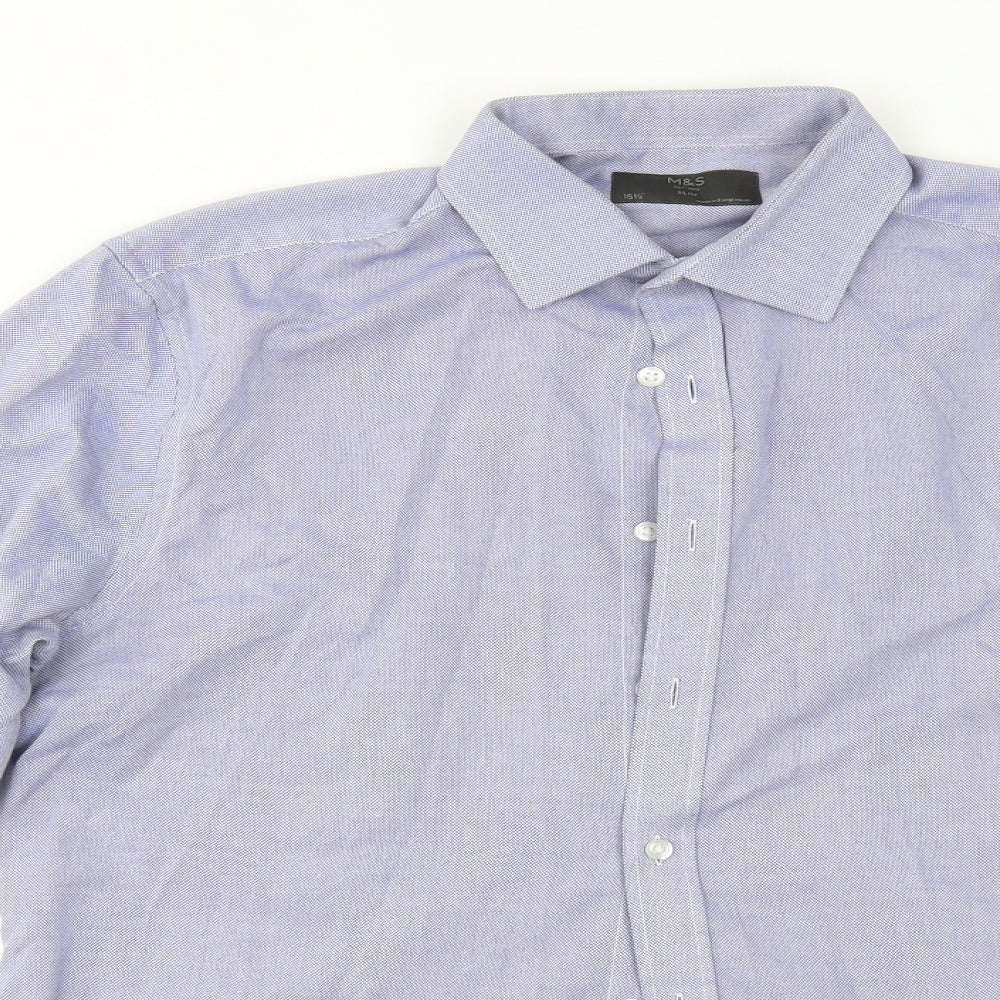 M&S Mens Blue  Polyester  Dress Shirt Size 15.5 Collared