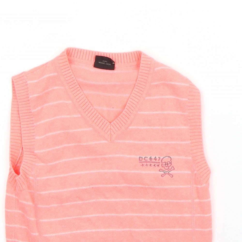 NEXT Boys Pink V-Neck Striped Cotton Pullover Jumper Size 6 Years